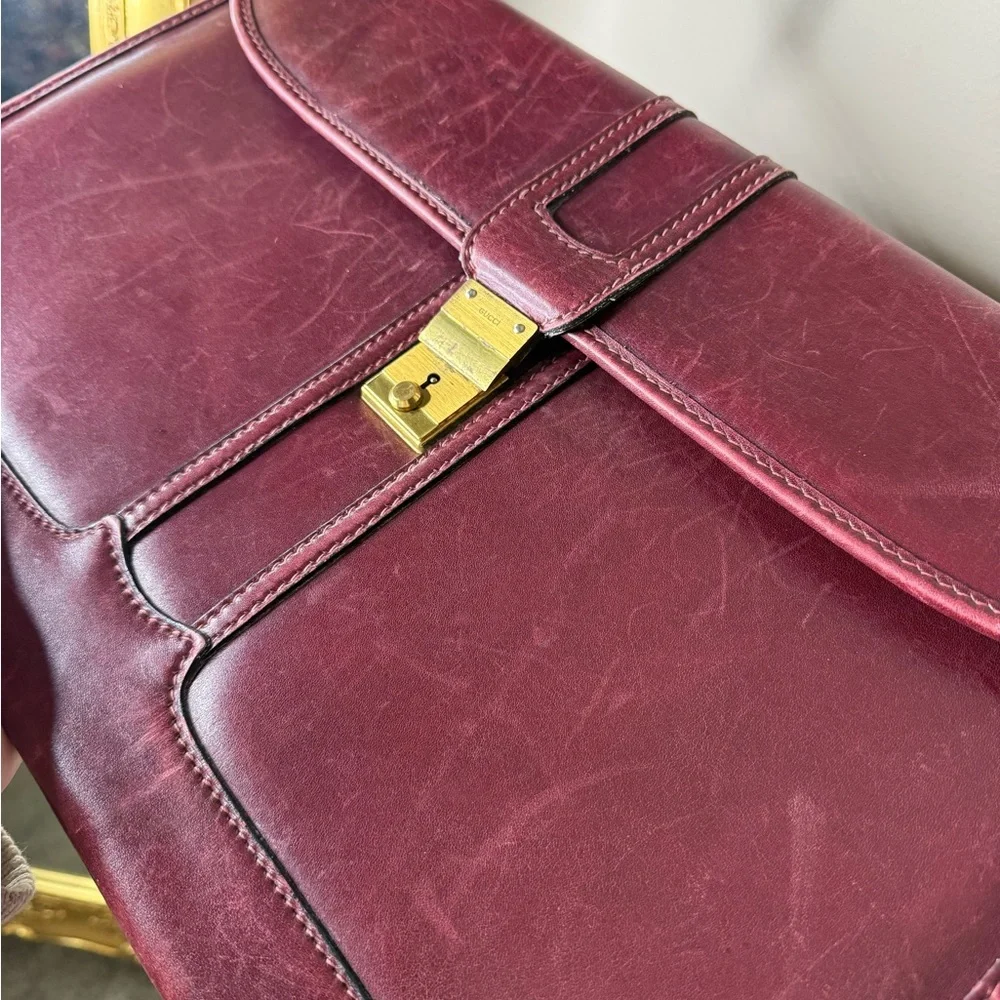 Vintage Gucci Oxblood Laptop Paperwork Satchel Bag